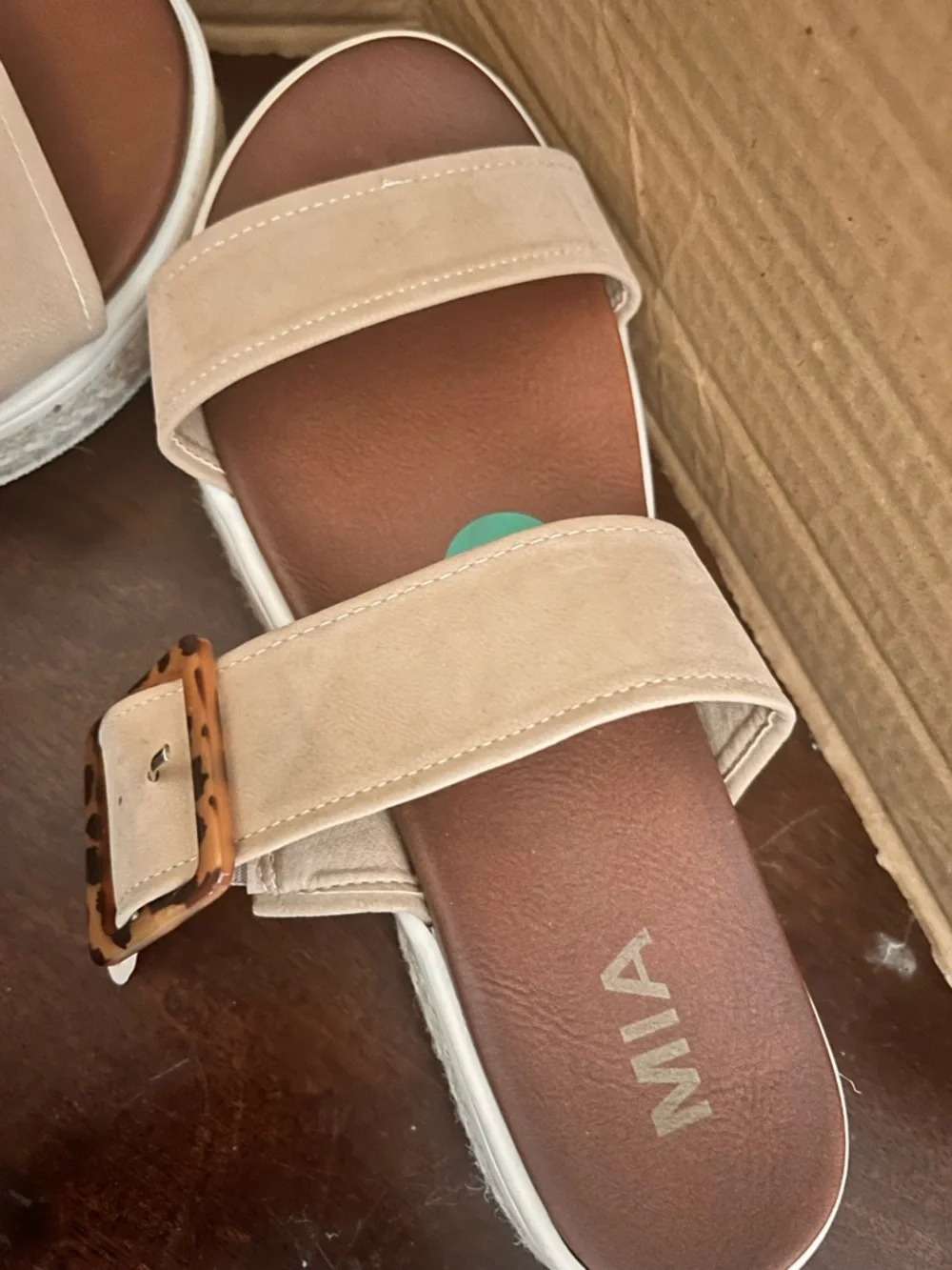 MIA Tan Double-Strap Slide Sandals with Buckle Accent - Picture 11 of 14